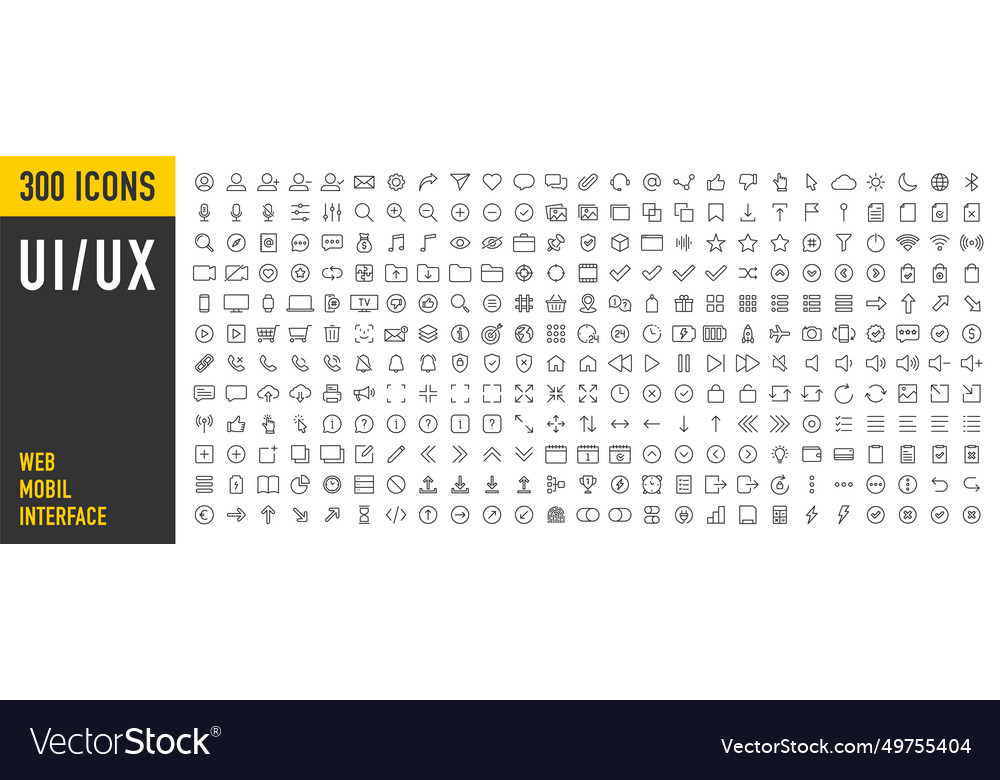 Set of 300 interface ui ux web icons in line vector image Set of 300 interface ui ux web icons in line