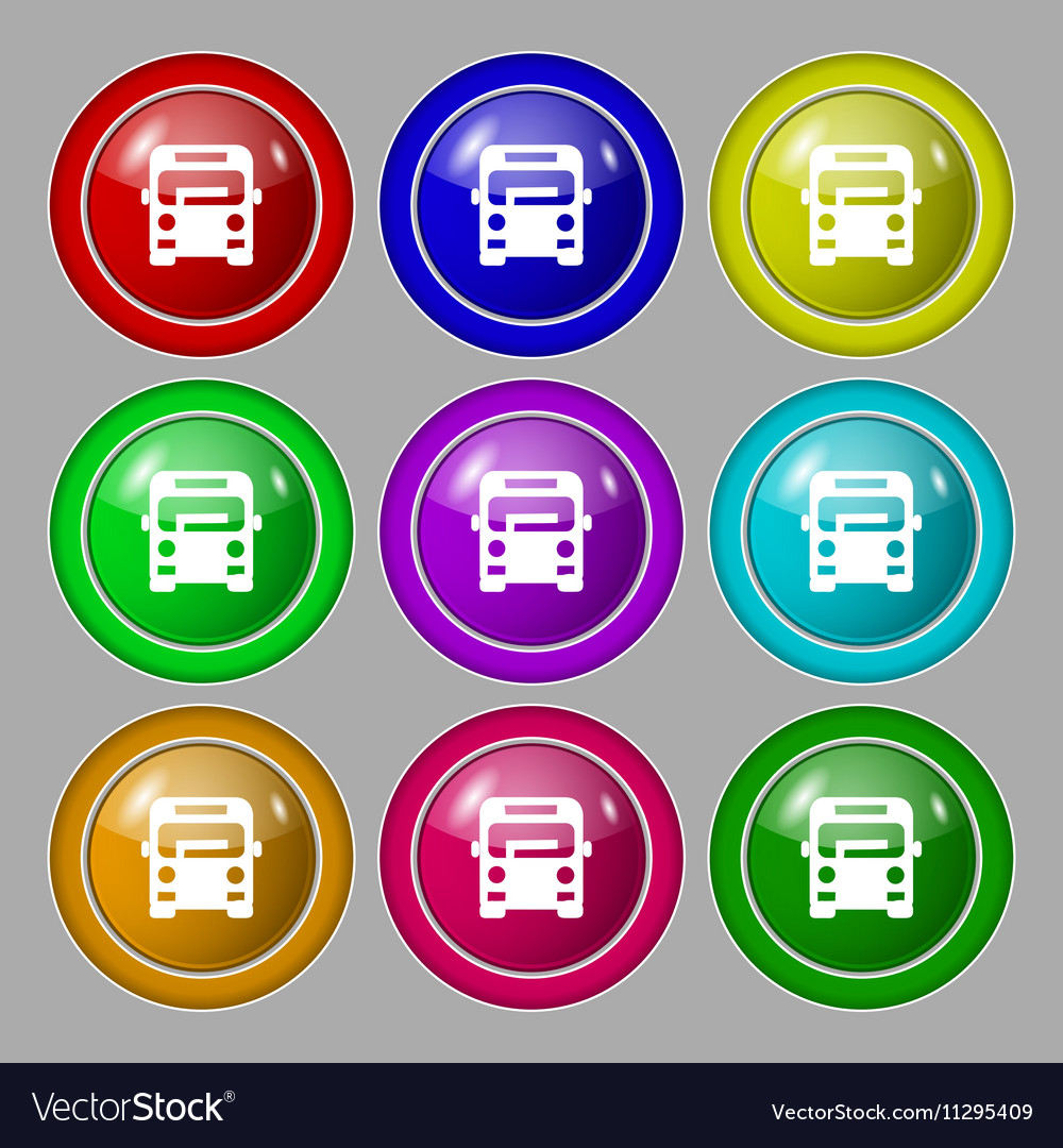 Bus icon sign symbol on nine round colourful