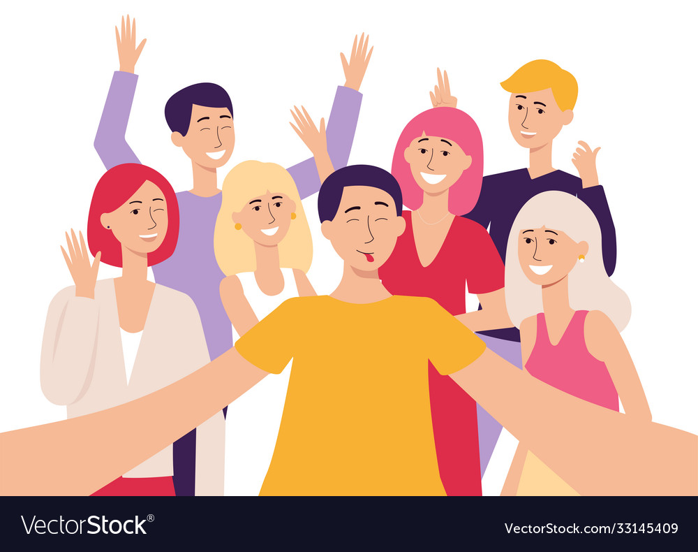 People group selfie friendly guy makes Royalty Free Vector