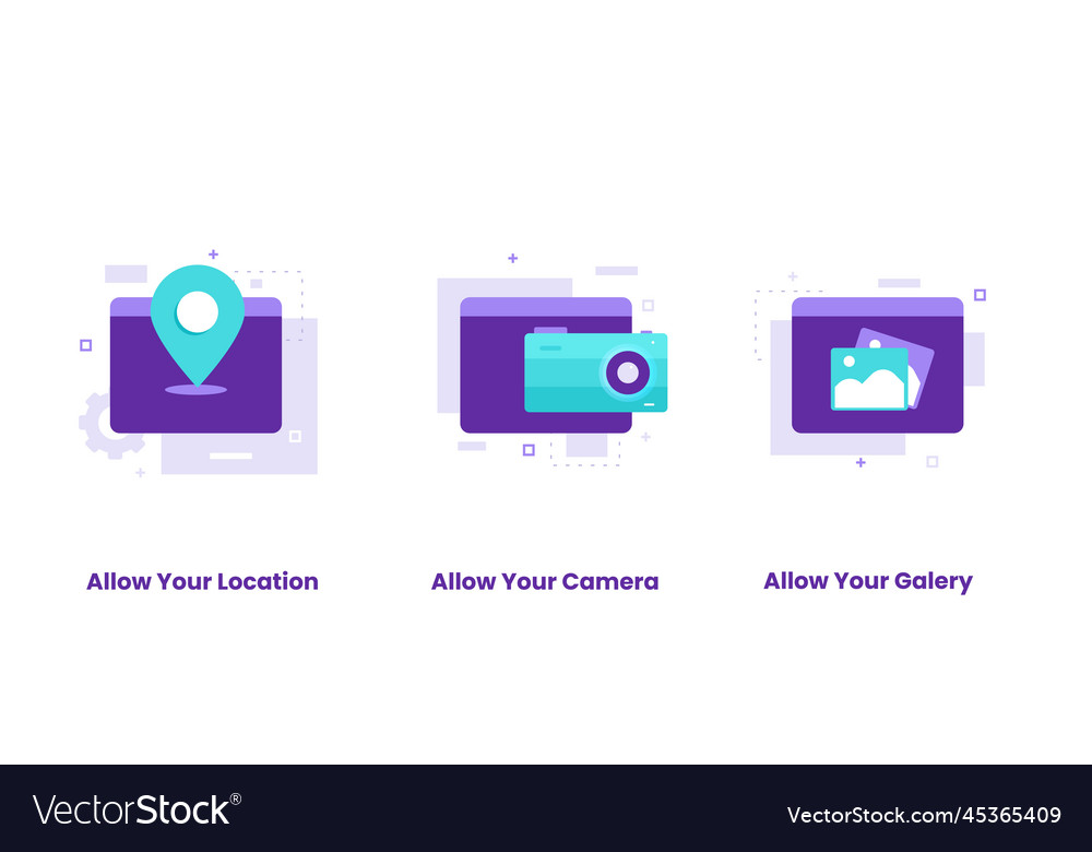 Flat design set of allow location camera gallery
