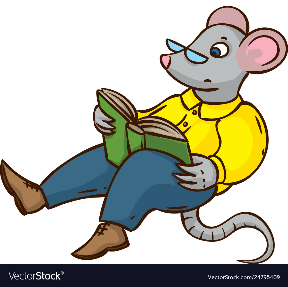 Gray Mouse Reading a Green Book