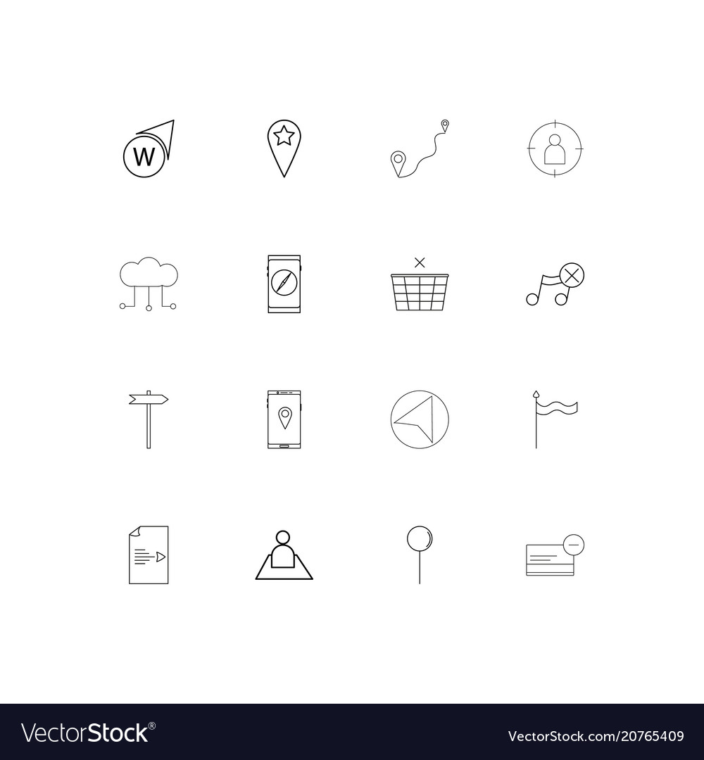 Maps and navigation linear thin icons set