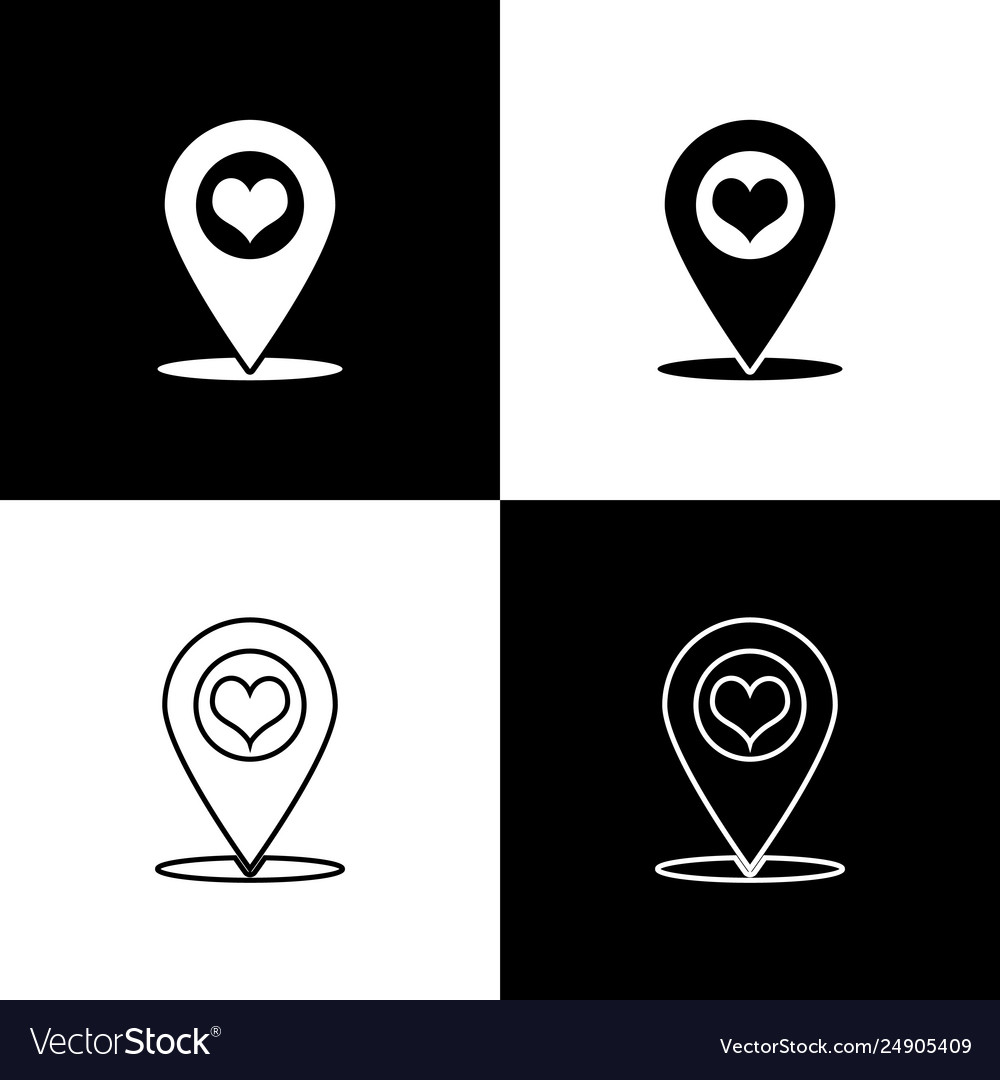 Set map pointer with heart icons isolated on black vector image Set map pointer with heart icons isolated on black