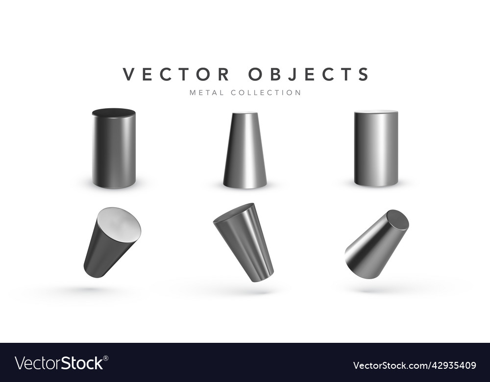 Set of 3d metal geometric shapes isolated Vector Image