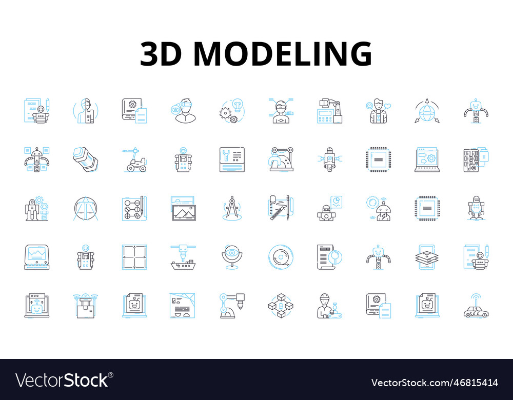 3d modeling linear icons set rendering animation vector image 3d modeling linear icons set rendering animation