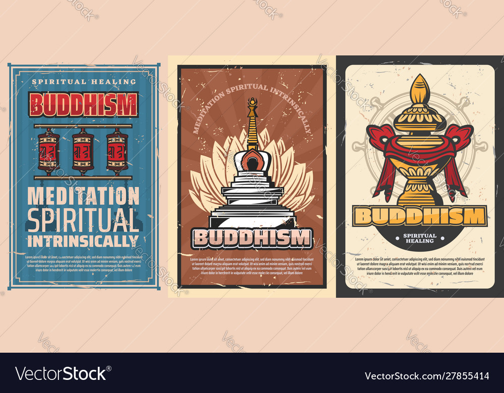 Buddhism Temple Stupa Lotus Dharma Wheel Vase Vector Image