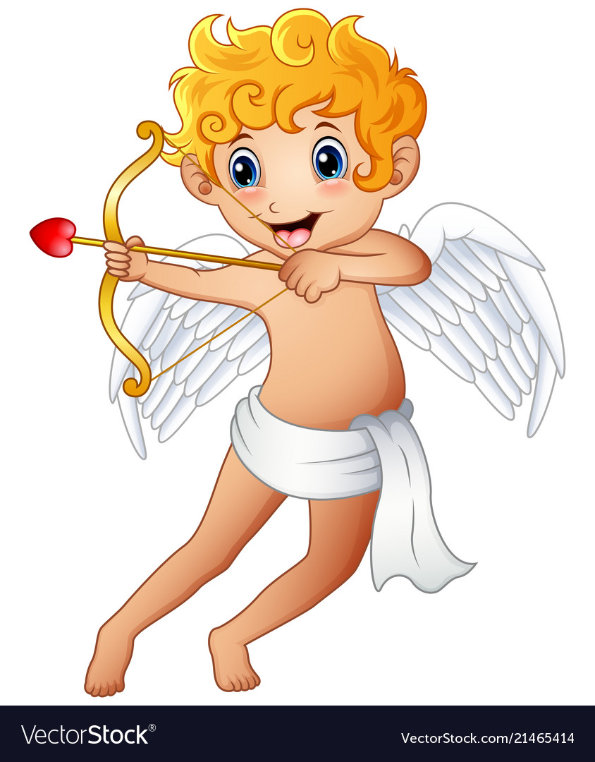 Cartoon little cupid shoot a bow isolated on whi Vector Image