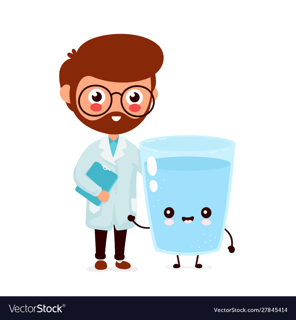 Cute smiling happy doctor and water glass