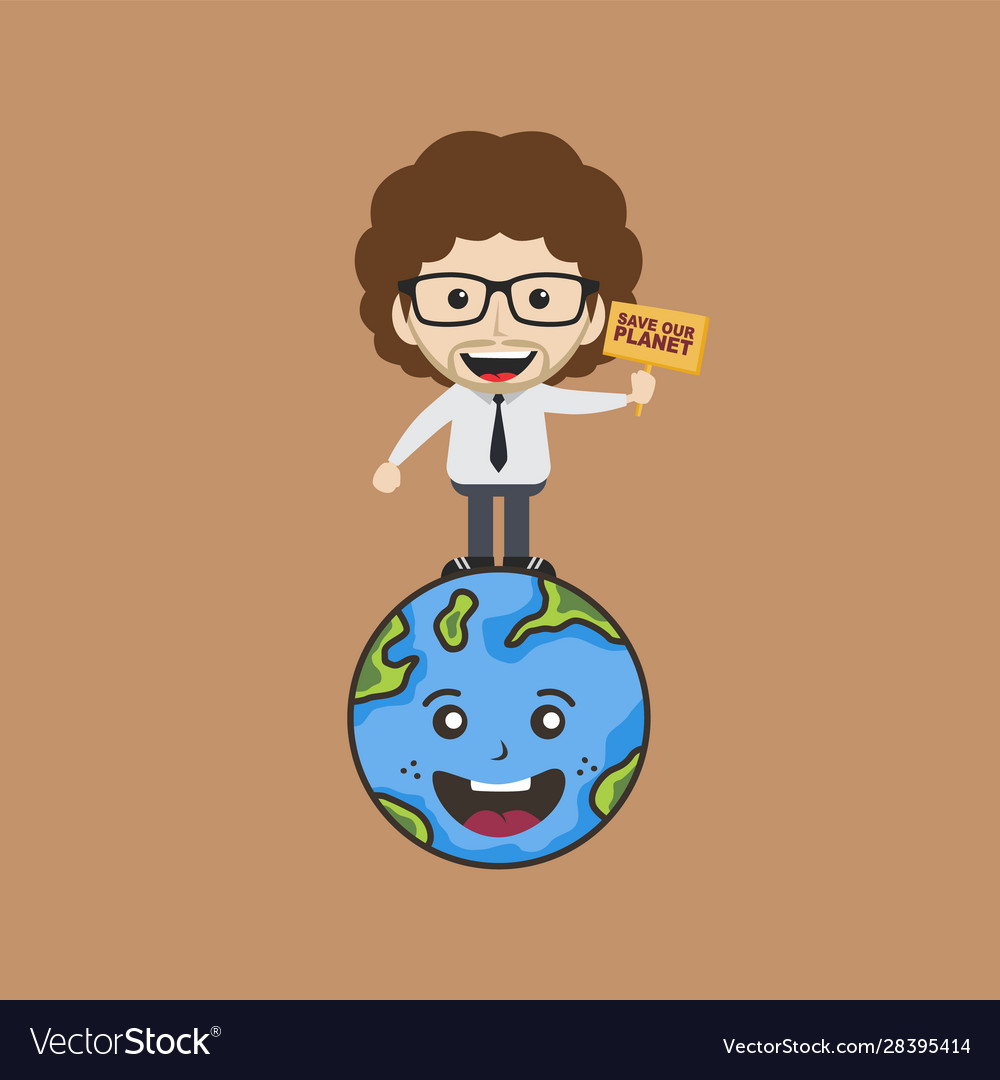 Man holding sign save earth global warming
