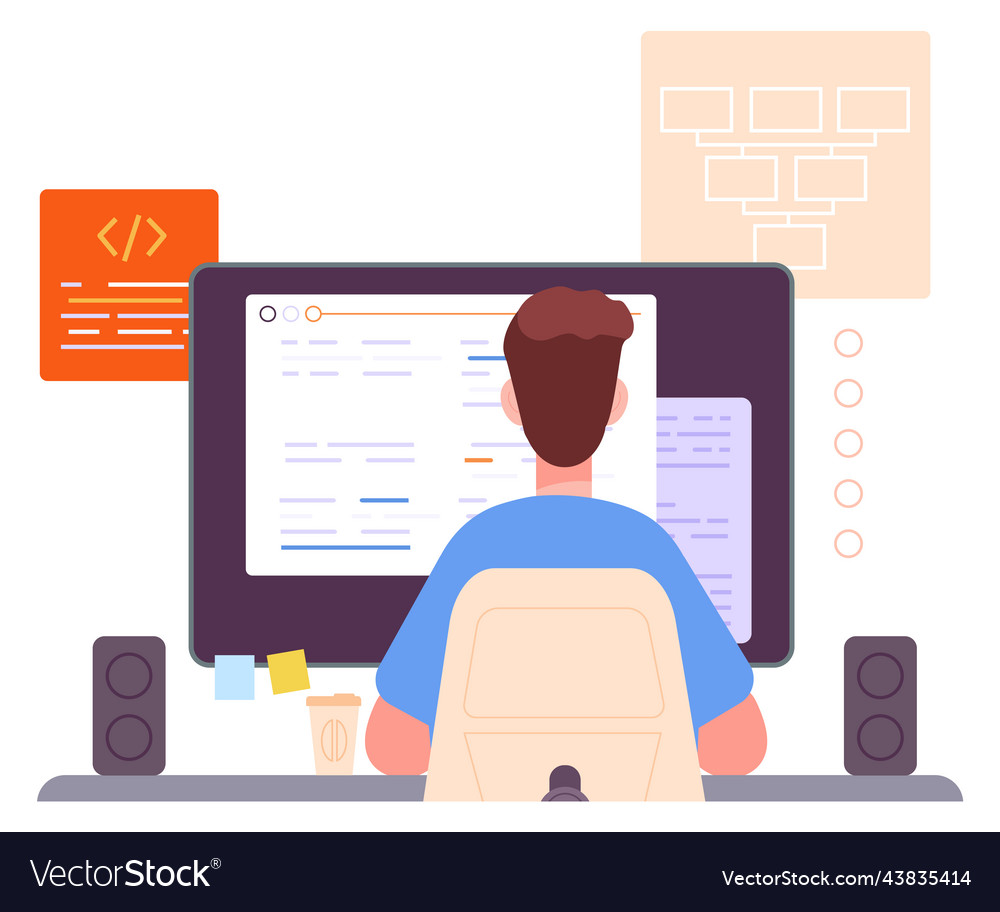 Man working with script software development