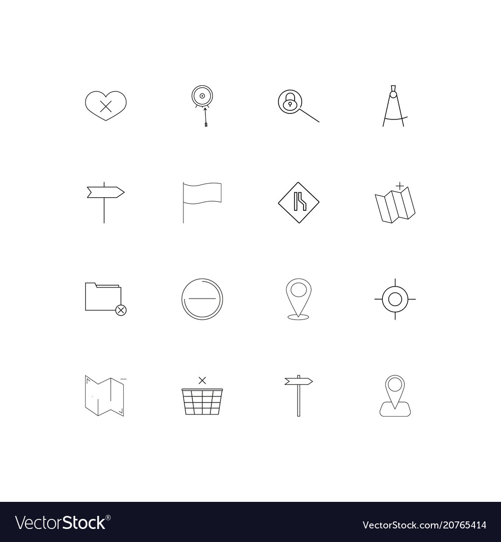 Maps and navigation linear thin icons set