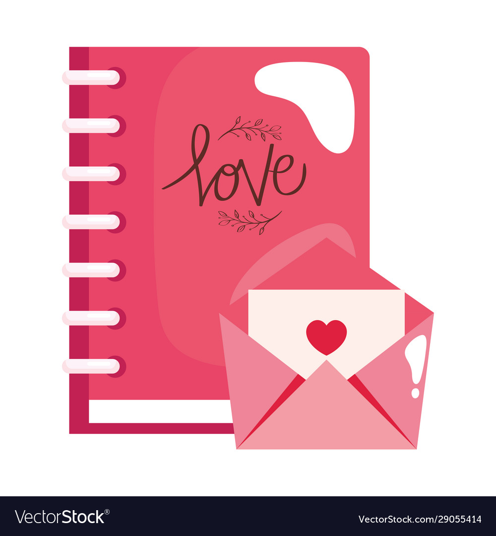 Notebook and envelope with heart isolated icon