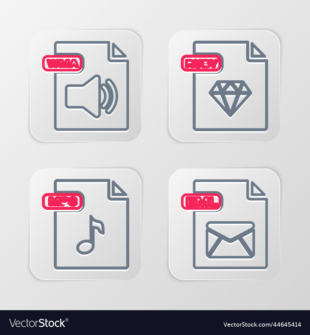 Set line eml file document mp3 ruby and wma icon vector image Set line eml file document mp3 ruby and wma icon