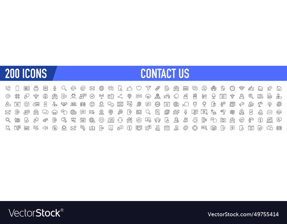 Set of 200 contact us web icons in line style vector image Set of 200 contact us web icons in line style