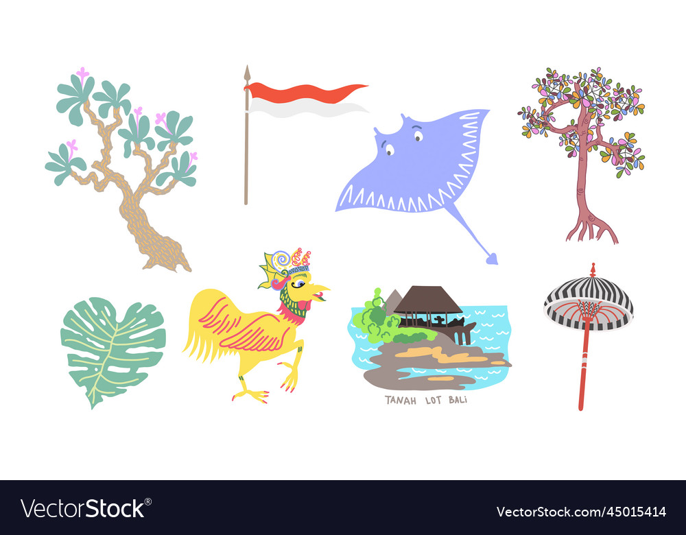 Set of indonesian flat design objects bali Vector Image