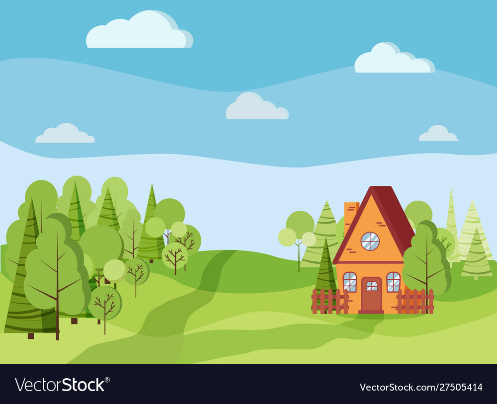 Spring or summer landscape with country house