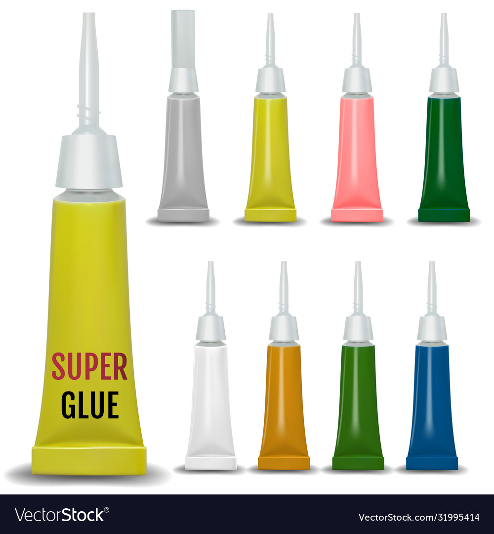 Super glue 3d realistic metallic container vector image Super glue 3d realistic metallic container