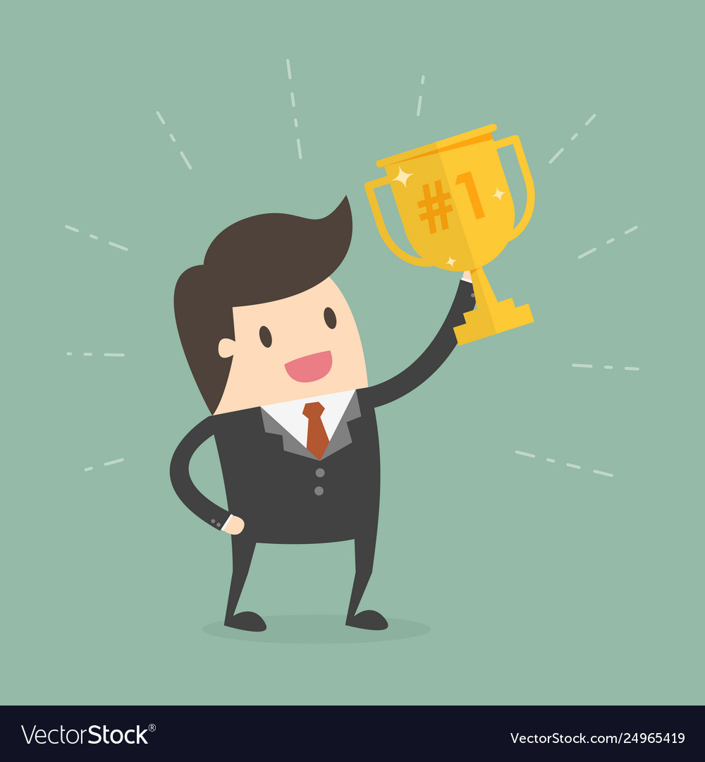 Businessman holding a trophy Royalty Free Vector Image