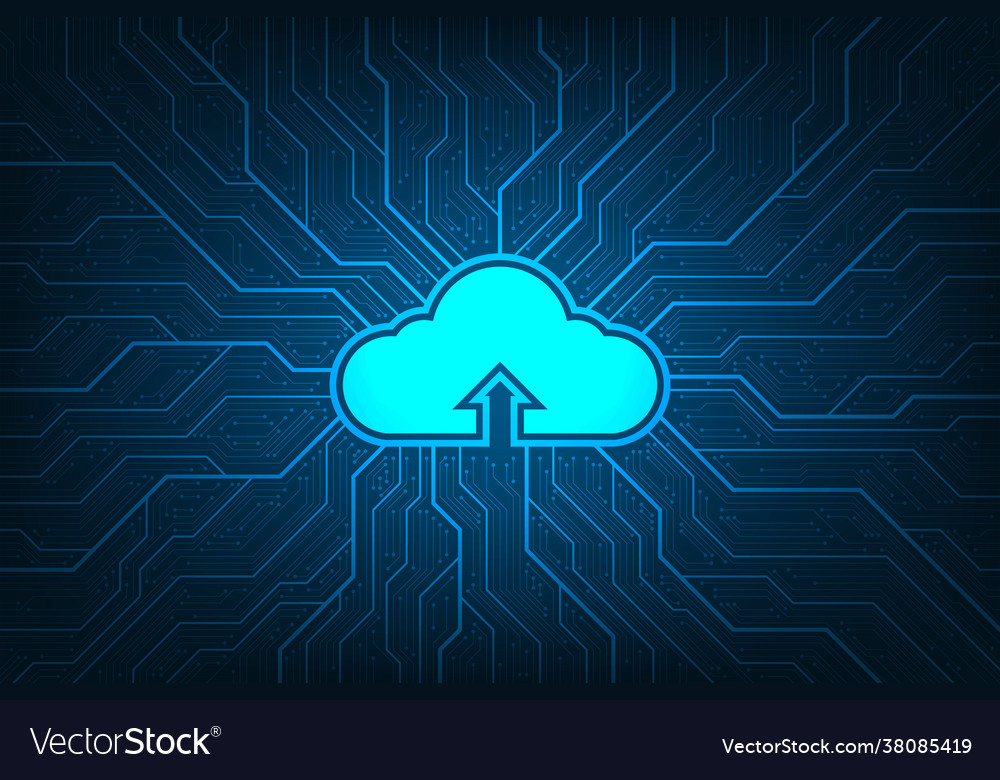 Cloud network uploading various information vector image Cloud network uploading various information