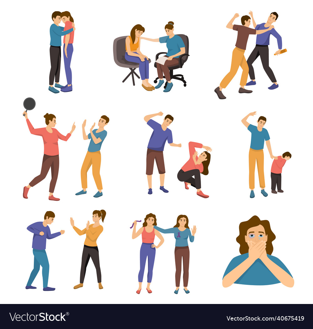 Domestic violence icon set Royalty Free Vector Image