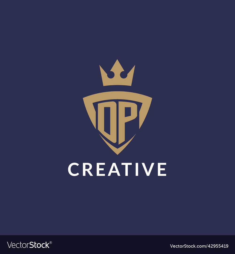 Dp logo with shield and crown monogram initial