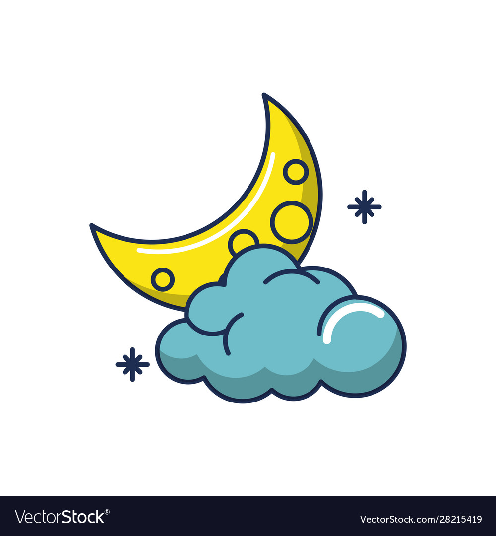 Half moon cloud line and fill image Royalty Free Vector