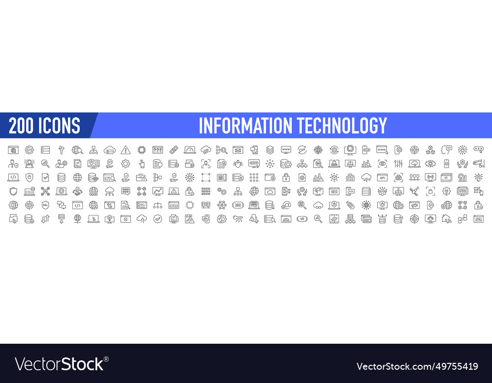 Information technology web icon set in line style vector image Information technology web icon set in line style
