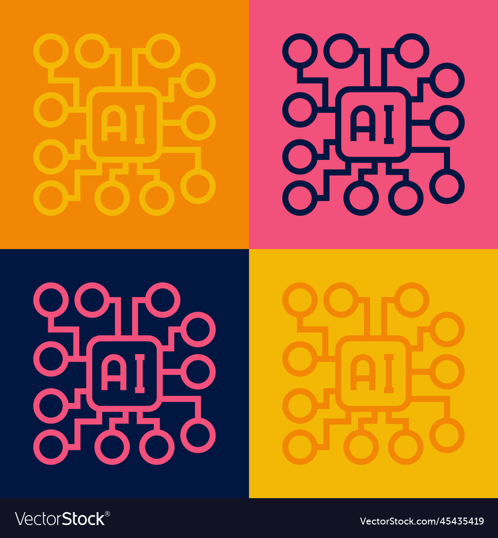Pop art line neural network icon isolated on color vector image Pop art line neural network icon isolated on color