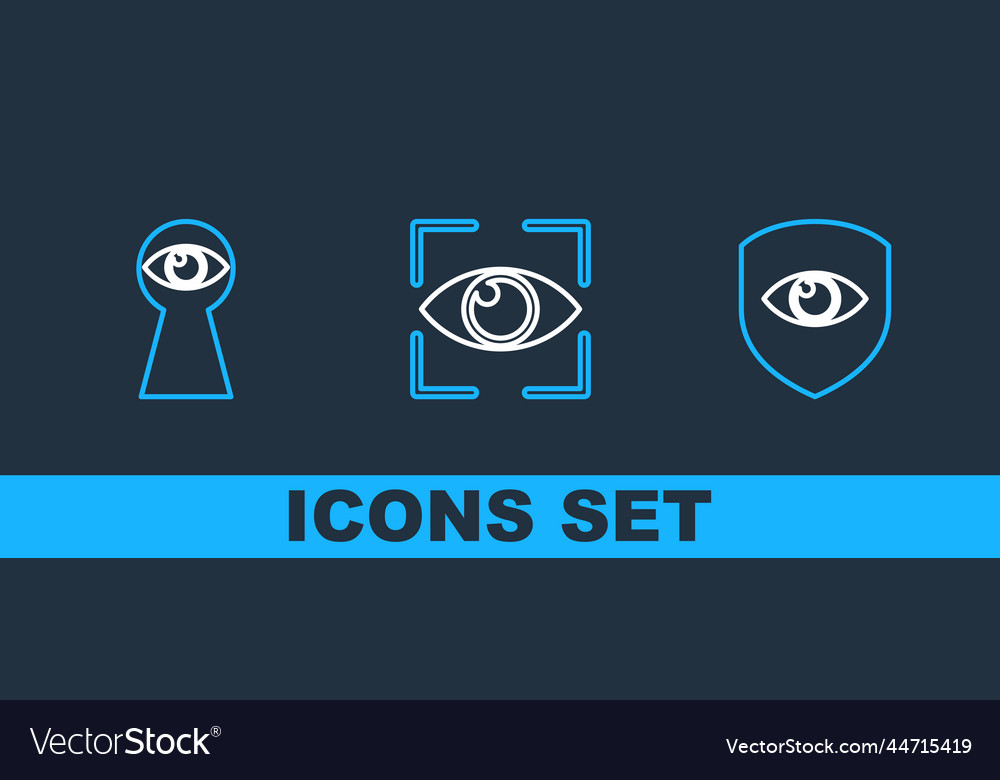 Set line shield and eye keyhole with scan vector image Set line shield and eye keyhole with scan