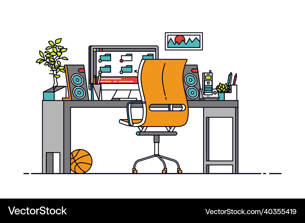 Thin line workplace Royalty Free Vector Image - VectorStock