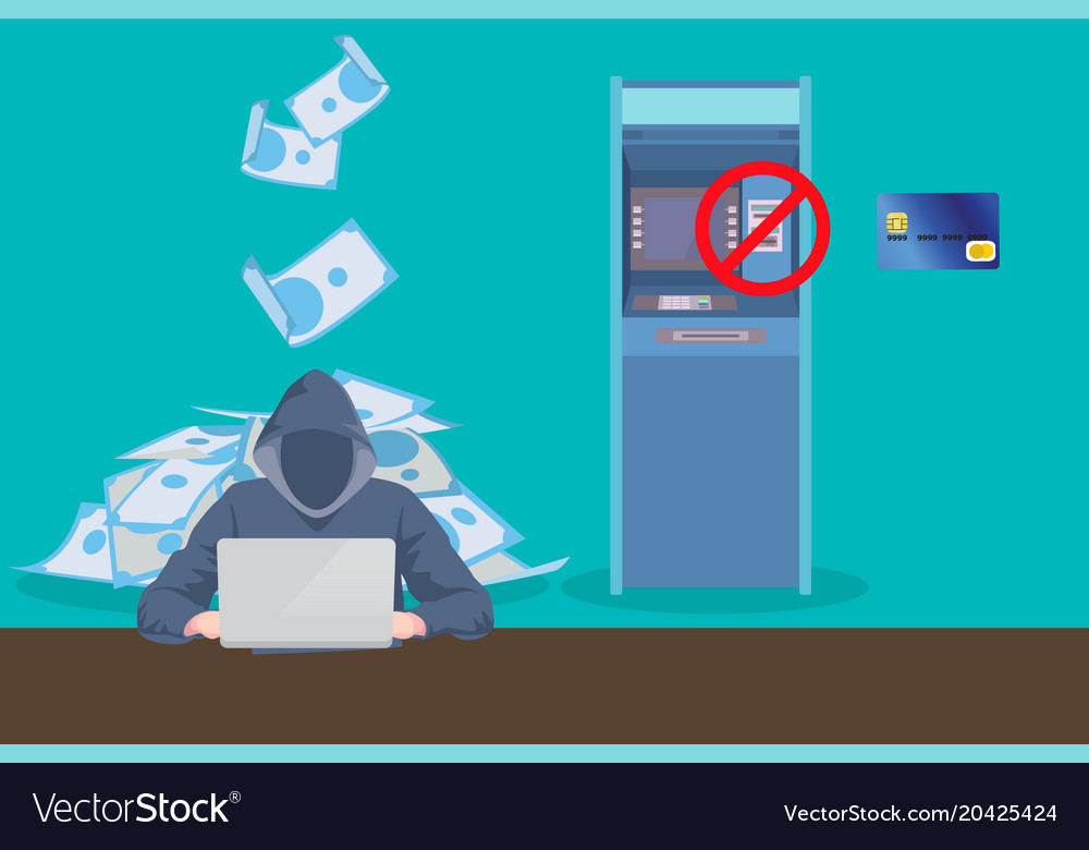 Atm skimming hacker steal data from card Vector Image