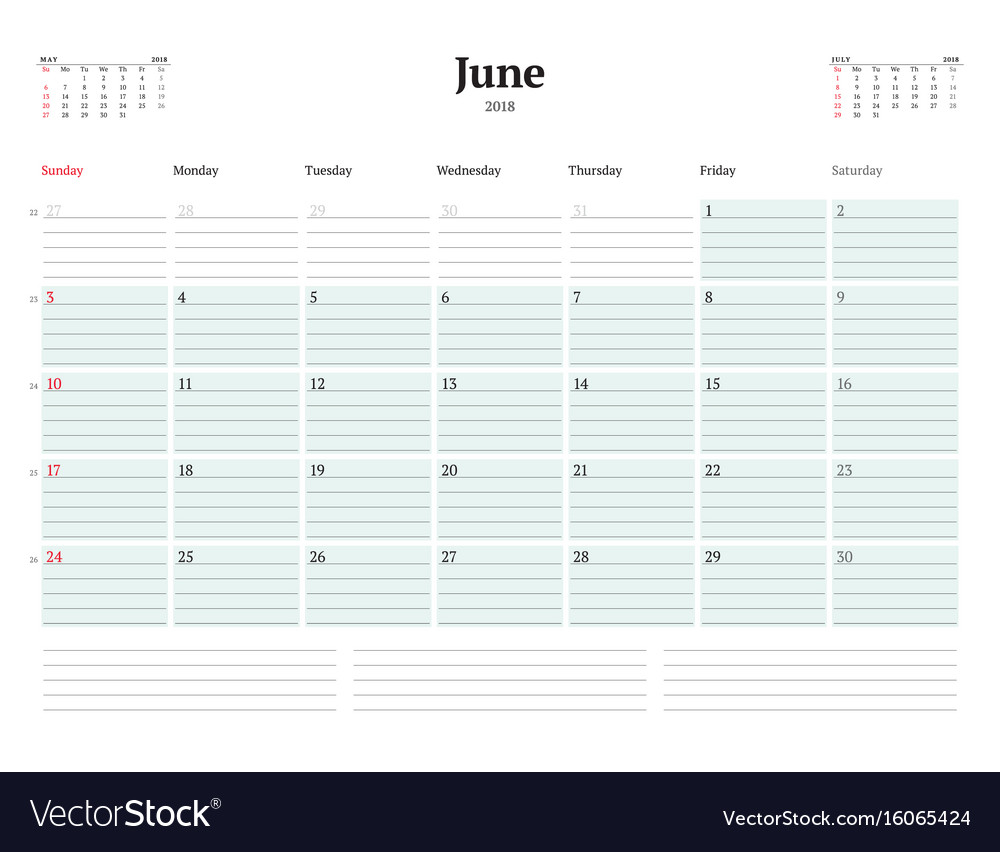 Kalenderplaner Vorlage für 2018 Jahr Juni