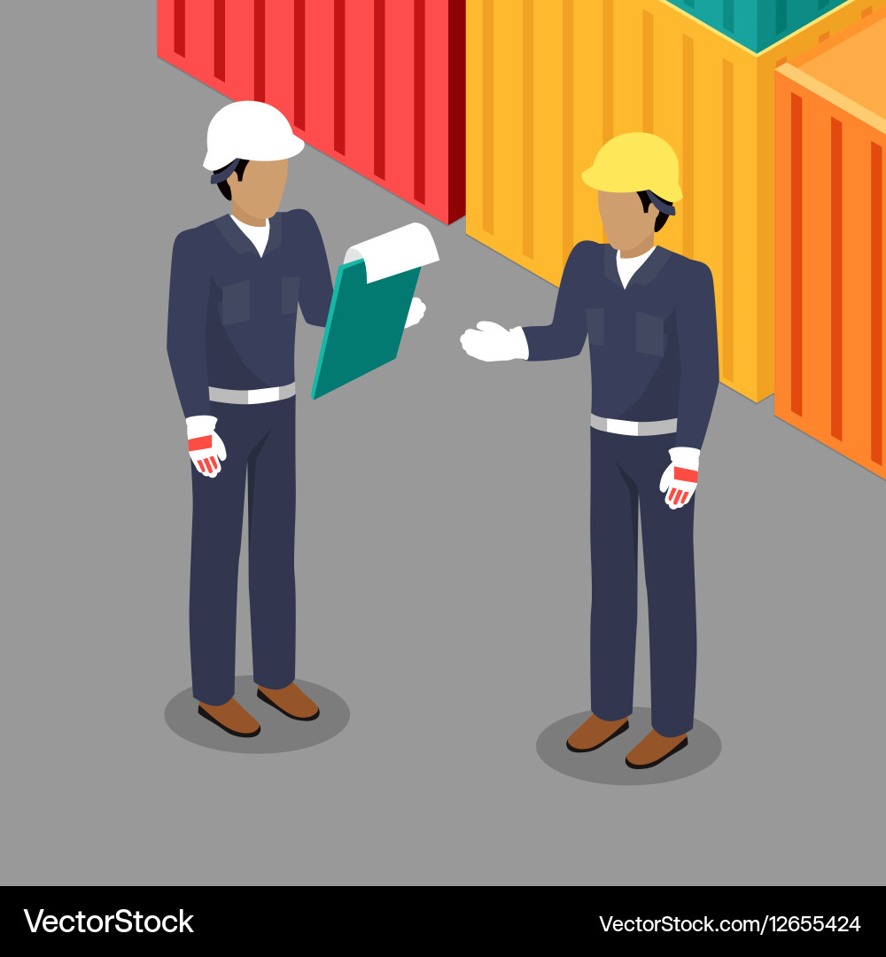 Cargo Worker And Foreman Talking In Warehouse Vector Image
