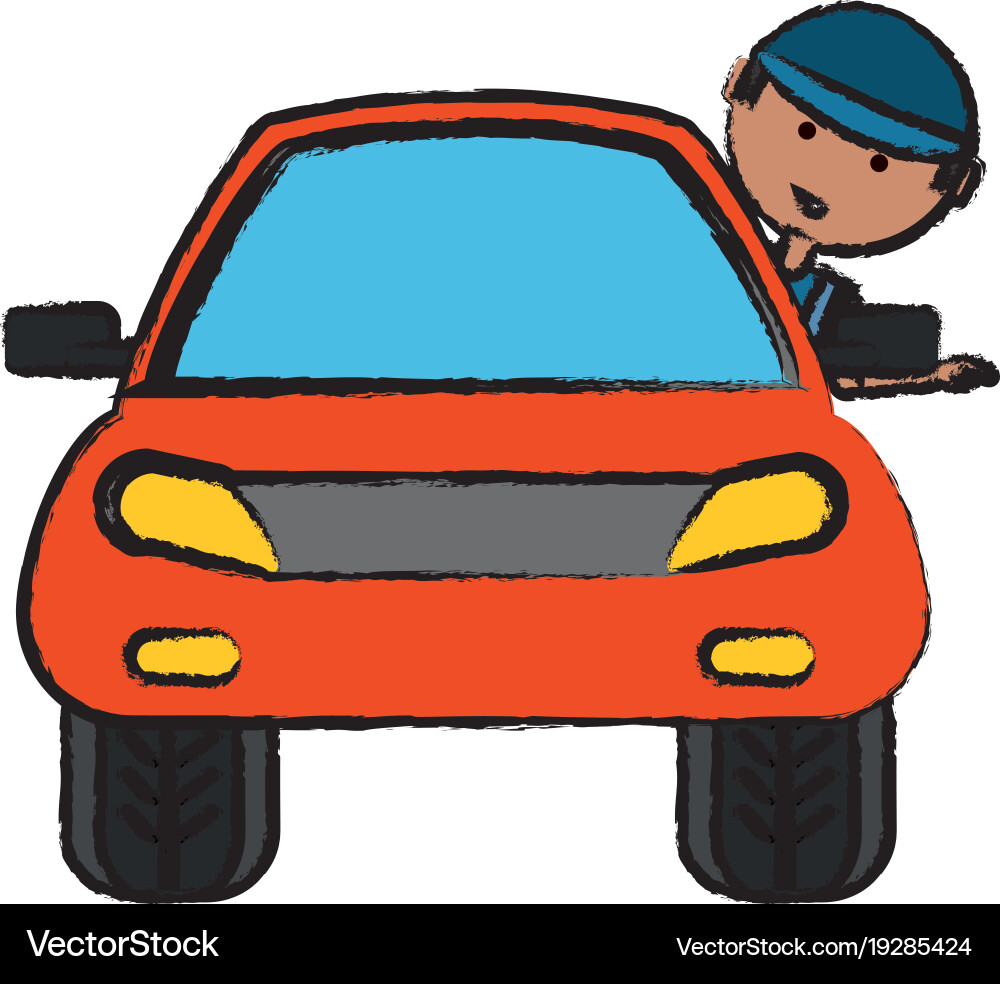 Cartoon man and car icon Royalty Free Vector Image