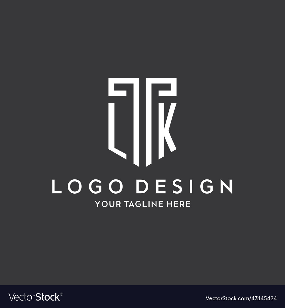 Lk monogram initial name with shield shape icon