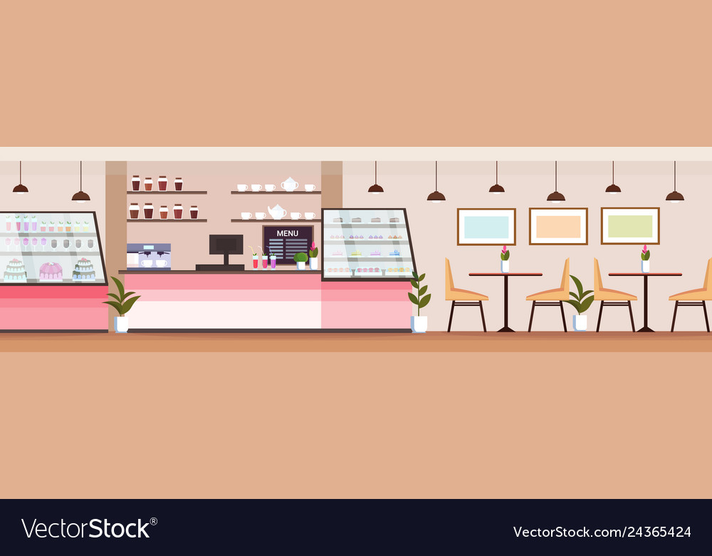 Modern Coffee Shop Empty No People Cafeteria Vector Image