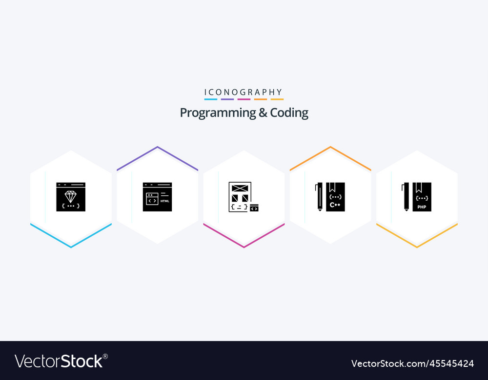 Programming and coding 25 glyph icon pack