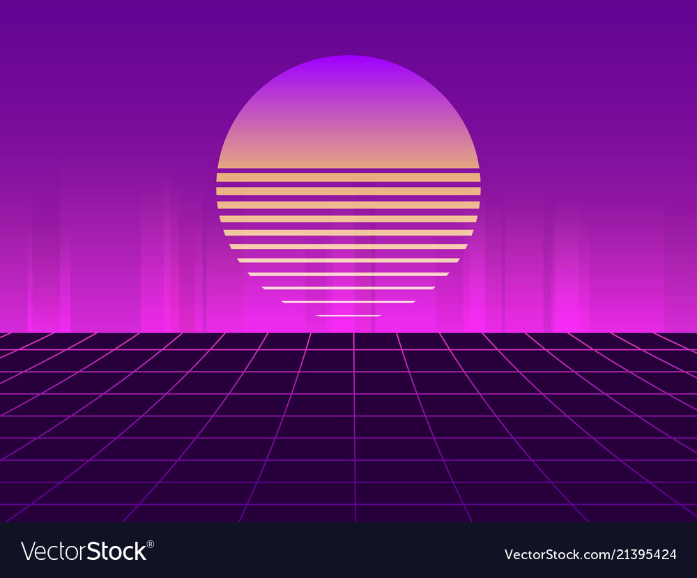 Sci-fi neon sunset in style 80s synthwave Vector Image