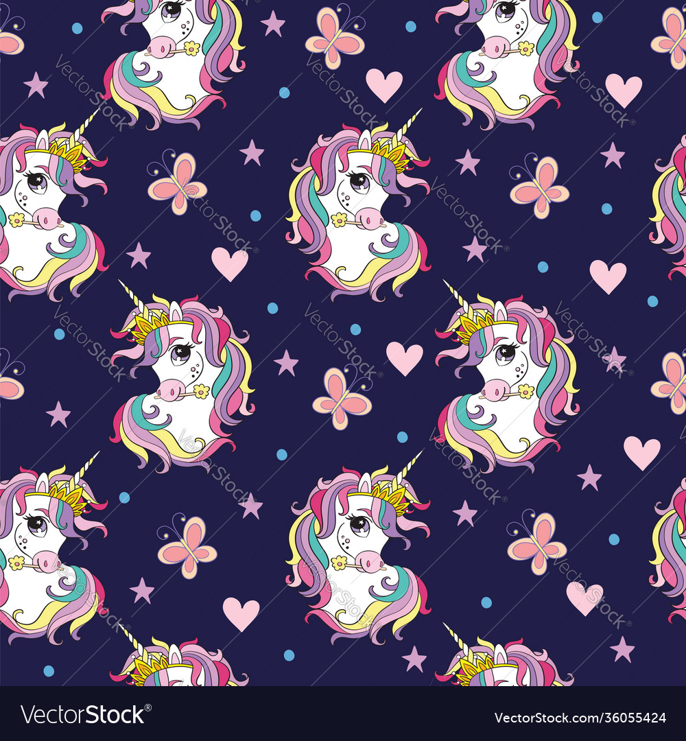 Seamless pattern with heads unicorns vector image Seamless pattern with heads unicorns