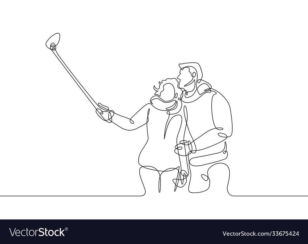 Selfi continuous one line vector image Selfi continuous one line