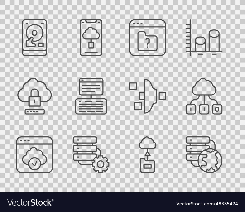 Set line cloud technology data transfer network vector image Set line cloud technology data transfer network
