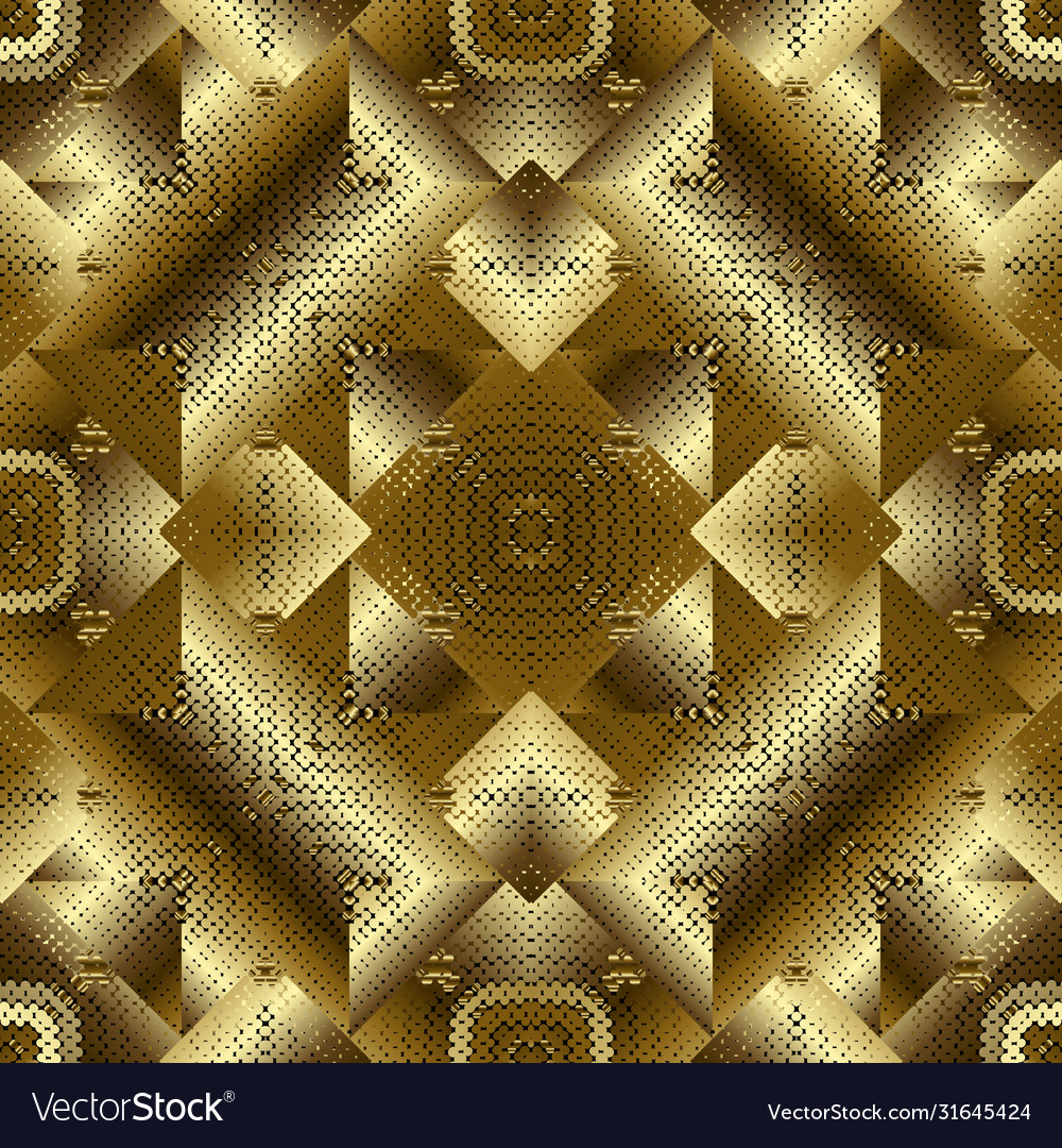 Textured gold 3d halftone seamless pattern Vector Image