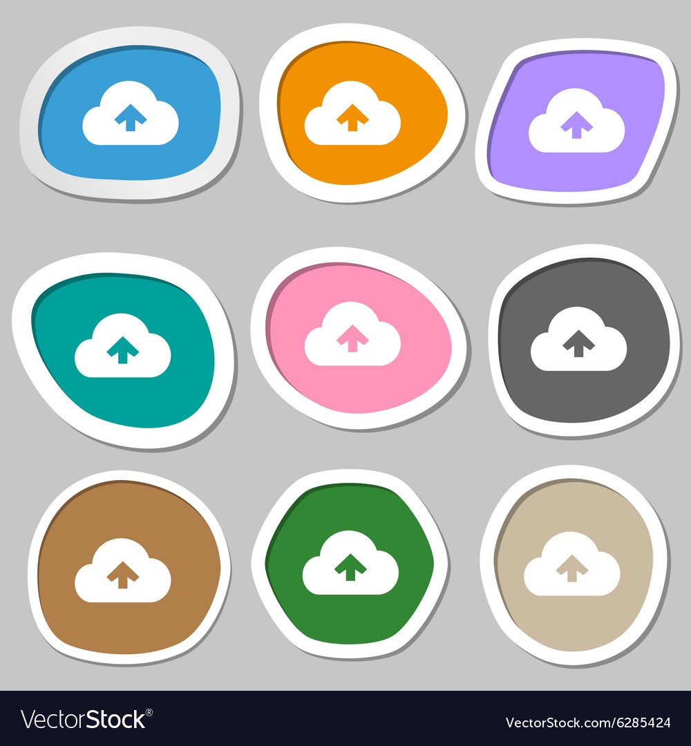 Upload from cloud icon symbols multicolored paper