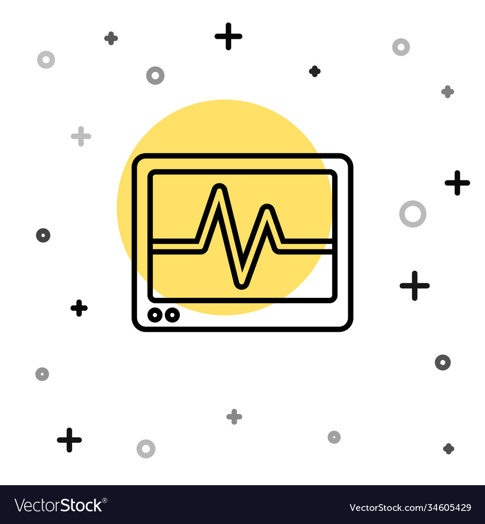 Black line computer monitor with cardiogram icon vector image Black line computer monitor with cardiogram icon