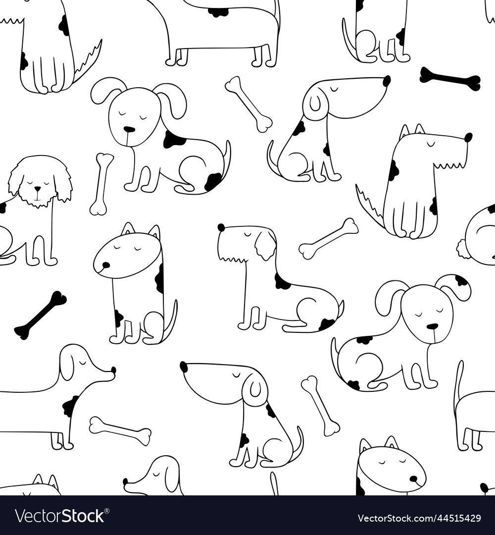 Dogs seamless pattern hand drawn different