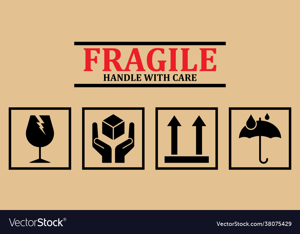 Fragile icons set packaging symbols this side vector image Fragile icons set packaging symbols this side