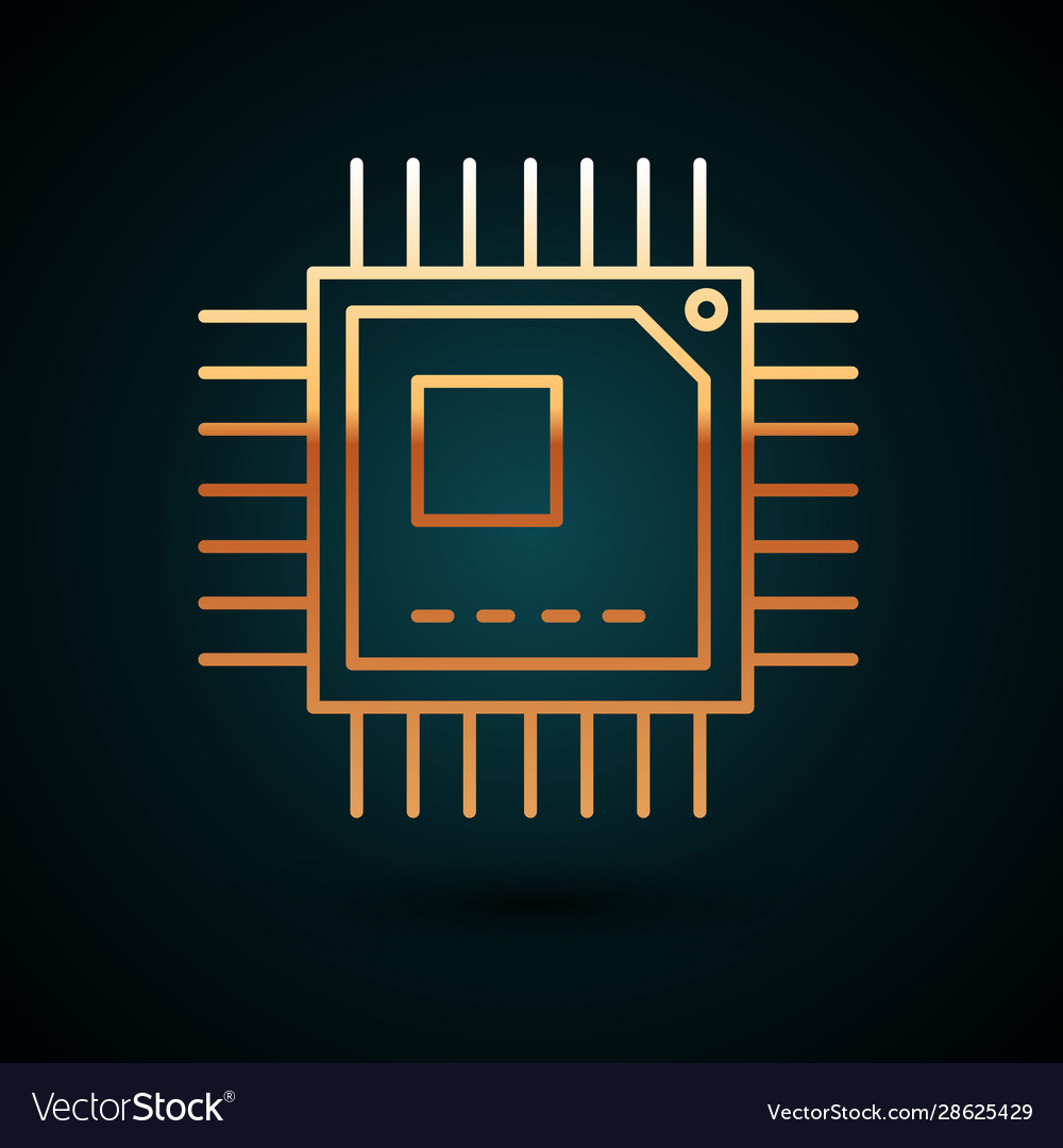 Gold line computer processor with microcircuits vector image Gold line computer processor with microcircuits