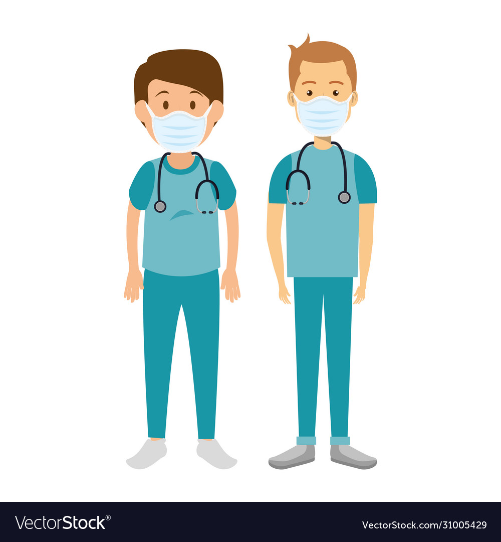 Group men paramedics using face mask isolated Vector Image