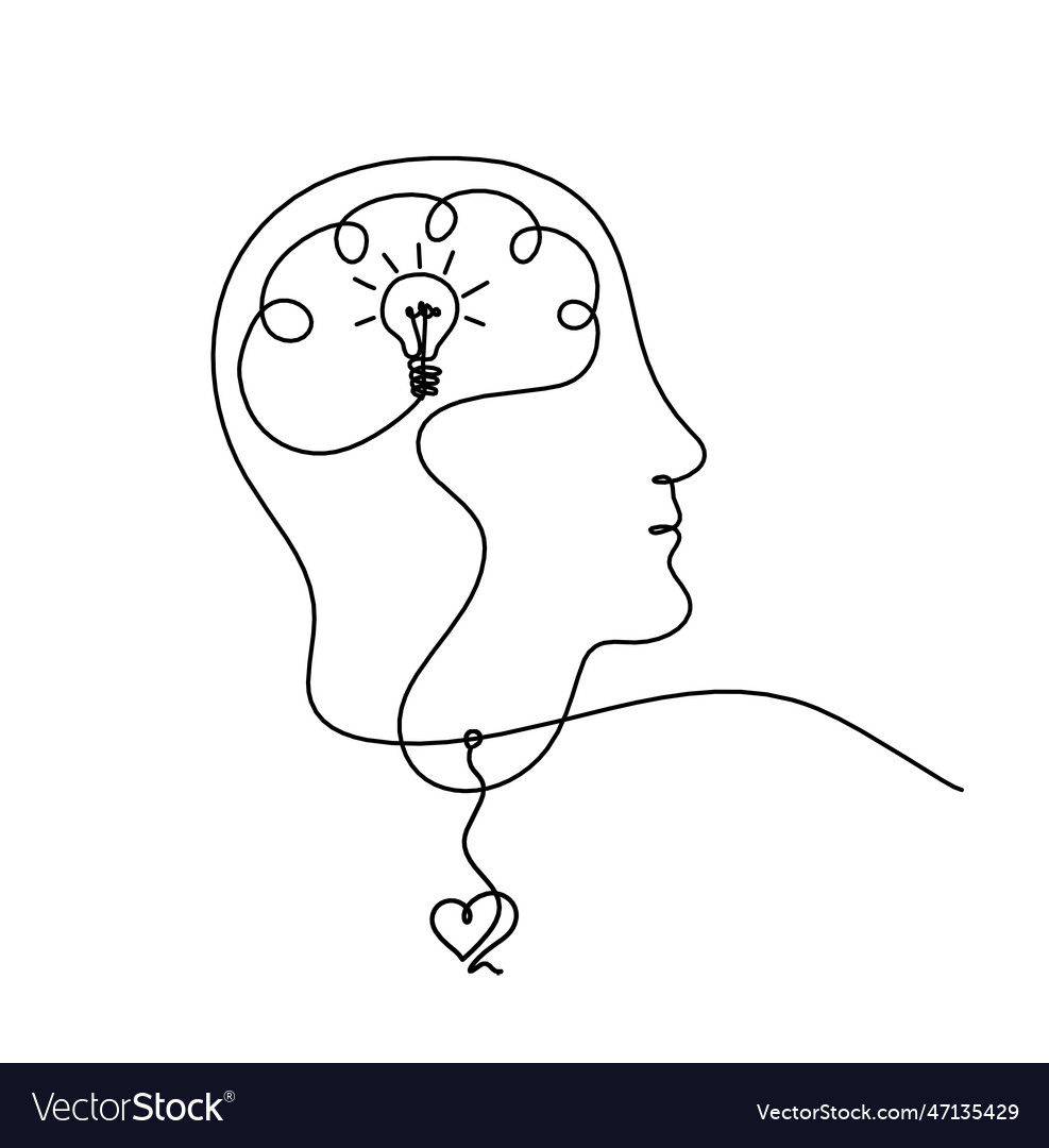 Man silhouette brain and heart as line drawing