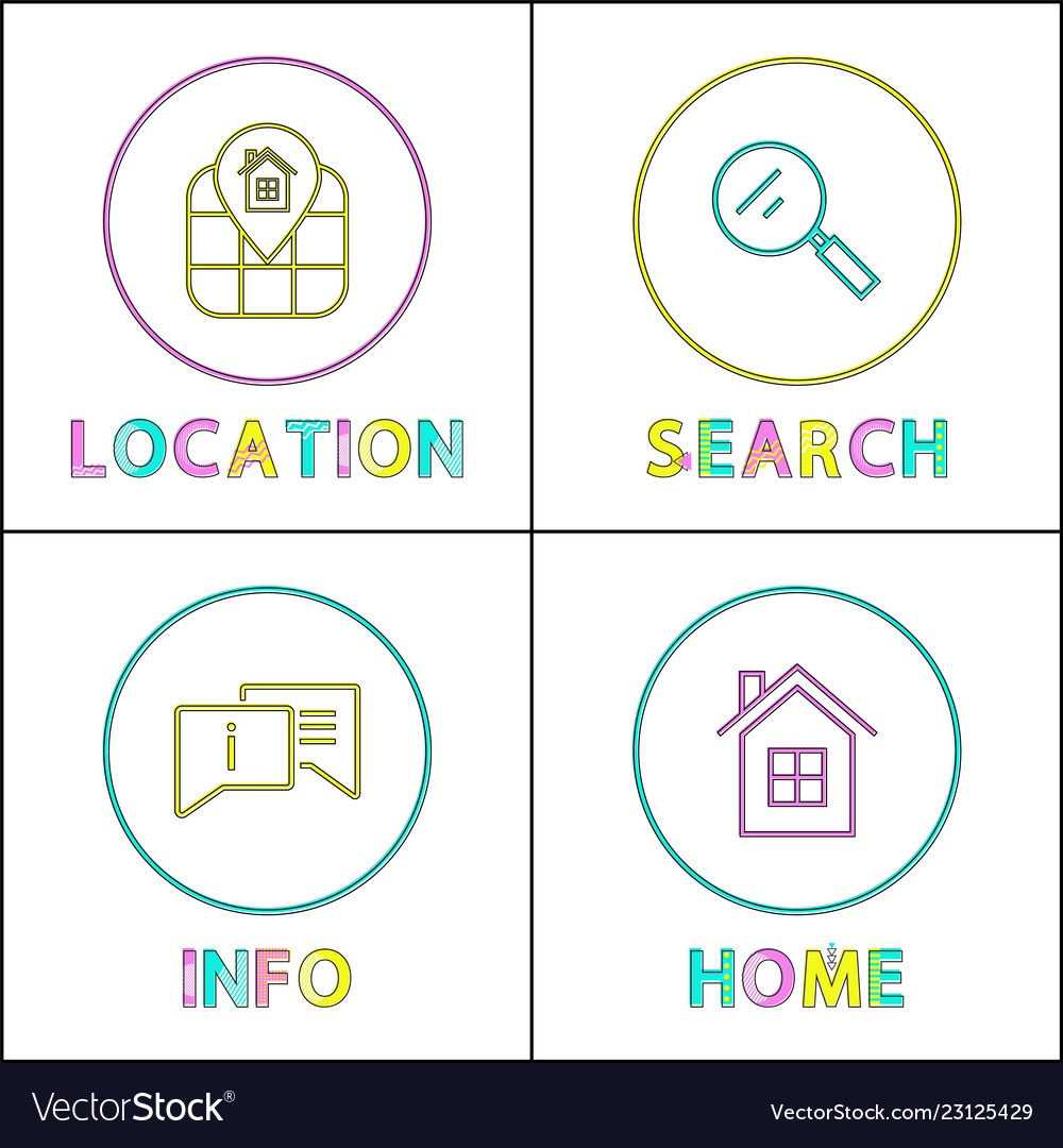 Object location information retrieval icons set vector image Object location information retrieval icons set